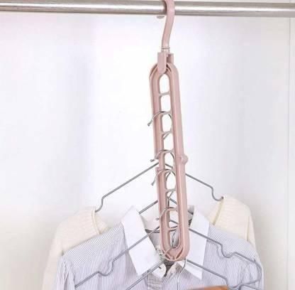 Hanger-Plastic Multi Functional Adjutable & Folding Clothes Hanger Holder Portable Anti-Slip Storage Rack Space Saving Hook for Garment Drying (Multicolor, Pack Of 3)